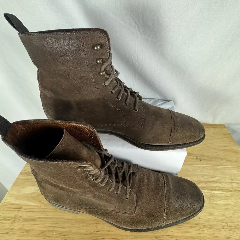 MERCANTI FIORENTINI Combat Boots Lace-Up Suede Dark Brown Sz. 8.5 M ITALY 7282